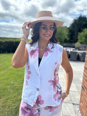 White Flower Print Trouser Set Claudette