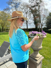 Blue Net Sleeve Applique Tee Gemma