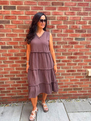 Chocolate Bubble Cotton Fringed Tier Dress Amanda