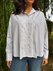 Stone Lace Detail Striped Shirt Rosie