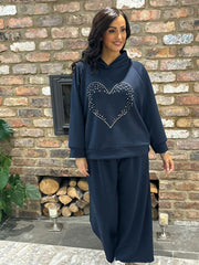 Navy Embellished Heart Tracksuit Cassie