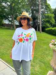 White Embroidered Floral Top Phoenix