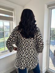 Antique Cream Geometric Longline Zip Top Cassie