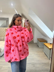 Candy Pink Luxury Floral High Neck Fleece Ella