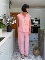 Pink Textured Sleeveless Top Corrina