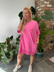 Lipstick Pink Crochet Trim Dress Sabrina