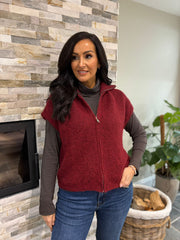 Wine Zip Up Knitted Waistcoat Donna