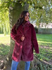 Wine Luxury Faux Fur Hooded Coat Aspen