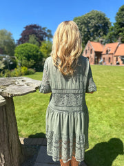 Khaki Mesh Lace Panel Dress Vivian