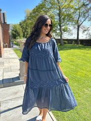 Navy Broderie Bardot Dress Orla