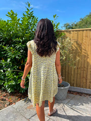 Yellow Bubble Cotton Leopard Dress Crystal