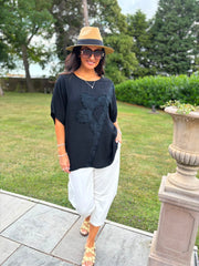 Black Embroidered Floral Top Frankie
