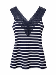 Navy Lace Trim Striped Vest Top Lottie