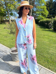 Blue Flower Print Top Claudette