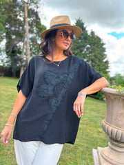 Black Embroidered Floral Top Frankie