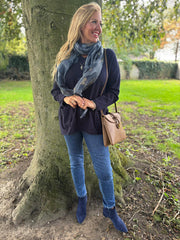 Navy Fringed Pocket Knit Ruth