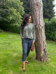 Khaki Crochet Hem Floral Top Ellis