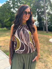Chocolate Abstract Halter Neck Top Jessie