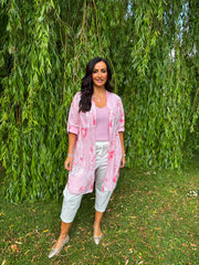 Pink Flower Pattern Longline Shirt Lucinda