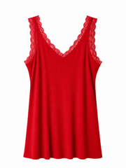 Red Lace Ribbed Vest Libby
