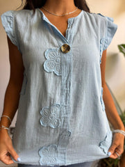 Blue Floral Frill Sleeve Top Chrissy