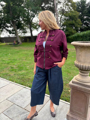 Wine Military Suedette Jacket Cheryl