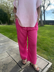 Lipstick Pink Bubble Cotton Trousers