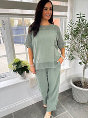 Khaki Bubble Cotton Trouser Set Hayley