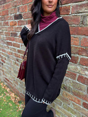 Black Blanket Stitch V Neck Jumper Jenny