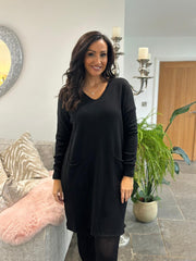 Black Soft Knit Pocket Jumper Dress Fern