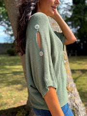 Khaki Button Sleeve Knit Augustine