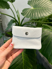 White Leather Button Purse