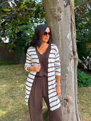 Chocolate Striped Longline Cardi Haven