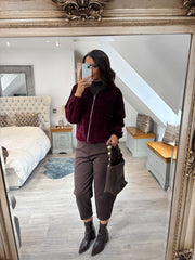 Wine Velour Zip Hoodie Jaiya