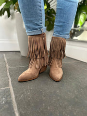 Mocha Fringed Faux Suede Ankle Boots