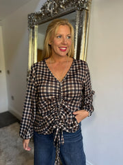 Black Checked Drawstring Top Miranda