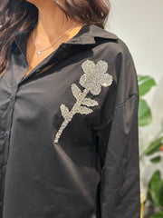 Black Diamante Flower Shirt Kristie