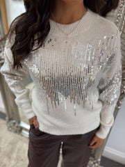 Winter White Sequin Patterned Jumper Zoe