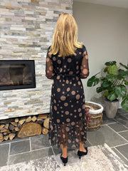 Black Polka Dot Belted Mesh Dress Alana