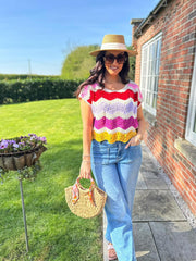 Multicolour Pastel Open Knit Top Marian