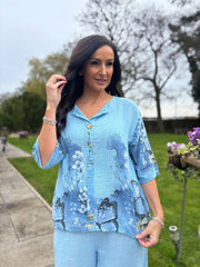 Blue Floral Butterfly Top Reeva