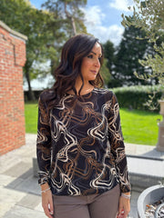 Black Sheer Swirl Print Top Hope
