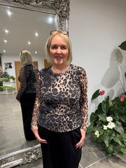 Grey Leopard Mesh Top Sofia