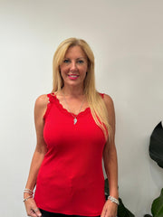 Red Lace Ribbed Vest Libby
