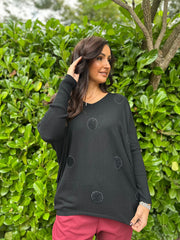 Black Polka Dot Tube Sleeve Knit Katy