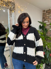 Black Block Stripe Knitted Cardigan Elle