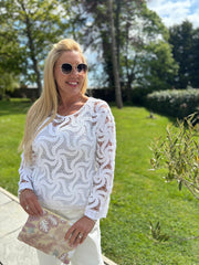 White Loose Swirl Crochet Knit Veronica