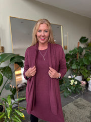 Wine Soft Drape Cardi Flora