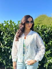 White Applique Sequin Bomber Suzy