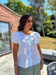 White Applique Flower Top Marcia